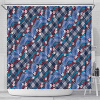 Polynesian Monstera Tiare Floral Shower Curtain Royal Blue Tropical Plaid - Polynesian Pride