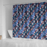 Polynesian Monstera Tiare Floral Shower Curtain Royal Blue Tropical Plaid - Polynesian Pride