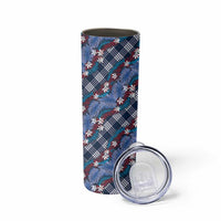 Polynesian Monstera Tiare Floral Skinny Tumbler Royal Blue Tropical Plaid - Polynesian Pride
