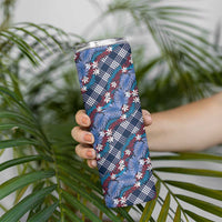 Polynesian Monstera Tiare Floral Skinny Tumbler Royal Blue Tropical Plaid - Polynesian Pride