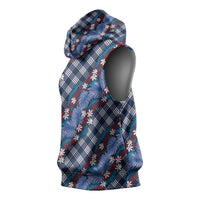Polynesian Monstera Tiare Floral Sleeveless Hoodie Royal Blue Tropical Plaid - Polynesian Pride