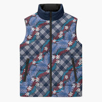 Polynesian Monstera Tiare Floral Sleeveless Puffer Jacket Royal Blue Tropical Plaid - Polynesian Pride