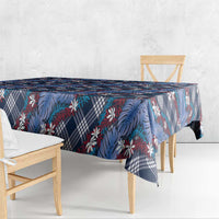 Polynesian Monstera Tiare Floral Tablecloth Royal Blue Tropical Plaid - Polynesian Pride