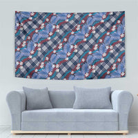 Polynesian Monstera Tiare Floral Tapestry Royal Blue Tropical Plaid - Polynesian Pride
