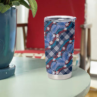 Polynesian Monstera Tiare Floral Tumbler Cup Royal Blue Tropical Plaid - Polynesian Pride