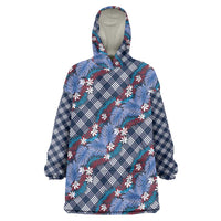 Polynesian Monstera Tiare Floral Wearable Blanket Hoodie Royal Blue Tropical Plaid - Polynesian Pride