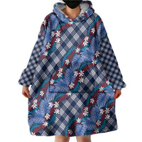 Polynesian Monstera Tiare Floral Wearable Blanket Hoodie Royal Blue Tropical Plaid - Polynesian Pride