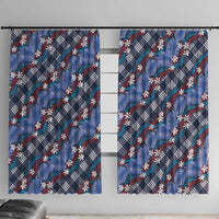 Polynesian Monstera Tiare Floral Window Curtain Royal Blue Tropical Plaid - Polynesian Pride