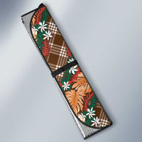 Polynesian Monstera Tiare Floral Auto Sun Shade Chocolate Brown Tropical Plaid - Polynesian Pride