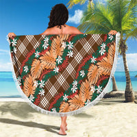 Polynesian Monstera Tiare Floral Beach Blanket Chocolate Brown Tropical Plaid LT01 - Polynesian Pride