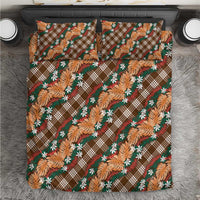 Polynesian Monstera Tiare Floral Bedding Set Chocolate Brown Tropical Plaid - Polynesian Pride