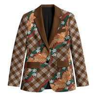 Polynesian Monstera Tiare Floral Blazer Chocolate Brown Tropical Plaid LT01 Unisex Brown - Polynesian Pride