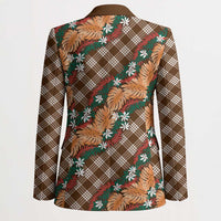 Polynesian Monstera Tiare Floral Blazer Chocolate Brown Tropical Plaid LT01 - Polynesian Pride