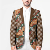 Polynesian Monstera Tiare Floral Blazer Chocolate Brown Tropical Plaid LT01 - Polynesian Pride