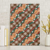 Polynesian Monstera Tiare Floral Canvas Wall Art Chocolate Brown Tropical Plaid - Polynesian Pride