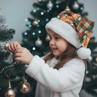 Polynesian Monstera Tiare Floral Christmas Santa Hat Chocolate Brown Tropical Plaid - Polynesian Pride