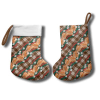 Polynesian Monstera Tiare Floral Christmas Stocking Chocolate Brown Tropical Plaid - Polynesian Pride
