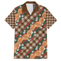 Polynesian Monstera Tiare Floral Family Matching Off Shoulder Maxi Dress and Hawaiian Shirt Chocolate Brown Tropical Plaid - Polynesian Pride