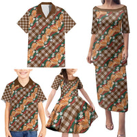 Polynesian Monstera Tiare Floral Family Matching Puletasi and Hawaiian Shirt Chocolate Brown Tropical Plaid - Polynesian Pride