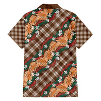 Polynesian Monstera Tiare Floral Family Matching Puletasi and Hawaiian Shirt Chocolate Brown Tropical Plaid - Polynesian Pride