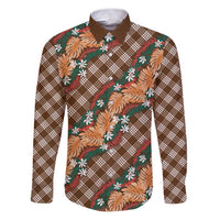 Polynesian Monstera Tiare Floral Family Matching Puletasi and Hawaiian Shirt Chocolate Brown Tropical Plaid - Polynesian Pride