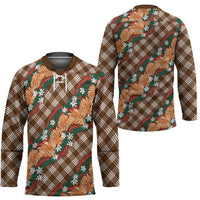 Polynesian Monstera Tiare Floral Hockey Jersey Chocolate Brown Tropical Plaid - Polynesian Pride