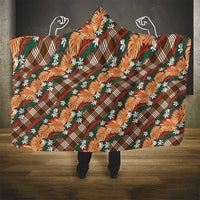 Polynesian Monstera Tiare Floral Hooded Blanket Chocolate Brown Tropical Plaid - Polynesian Pride
