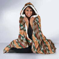 Polynesian Monstera Tiare Floral Hooded Blanket Chocolate Brown Tropical Plaid - Polynesian Pride
