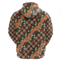 Polynesian Monstera Tiare Floral Hoodie Chocolate Brown Tropical Plaid - Polynesian Pride