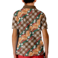 Polynesian Monstera Tiare Floral Kid Polo Shirt Chocolate Brown Tropical Plaid - Polynesian Pride