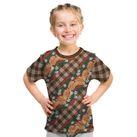 Polynesian Monstera Tiare Floral Kid T Shirt Chocolate Brown Tropical Plaid - Polynesian Pride
