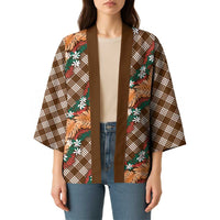Polynesian Monstera Tiare Floral Kimono Chocolate Brown Tropical Plaid - Polynesian Pride