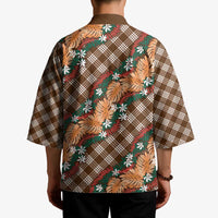 Polynesian Monstera Tiare Floral Kimono Chocolate Brown Tropical Plaid - Polynesian Pride