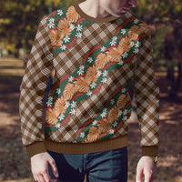 Polynesian Monstera Tiare Floral Ugly Christmas Sweater Chocolate Brown Tropical Plaid - Polynesian Pride
