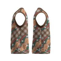 Polynesian Monstera Tiare Floral Christmas Knitted V-Neck Vest Chocolate Brown Tropical Plaid - Polynesian Pride