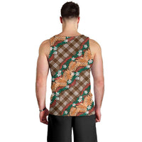 Polynesian Monstera Tiare Floral Men Tank Top Chocolate Brown Tropical Plaid - Polynesian Pride