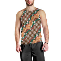 Polynesian Monstera Tiare Floral Men Tank Top Chocolate Brown Tropical Plaid - Polynesian Pride