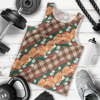 Polynesian Monstera Tiare Floral Men Tank Top Chocolate Brown Tropical Plaid - Polynesian Pride