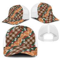 Polynesian Monstera Tiare Floral Mesh Trucker Cap Chocolate Brown Tropical Plaid LT01 - Polynesian Pride
