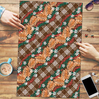 Polynesian Monstera Tiare Floral Puzzle Chocolate Brown Tropical Plaid - Polynesian Pride