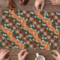 Polynesian Monstera Tiare Floral Puzzle Chocolate Brown Tropical Plaid - Polynesian Pride