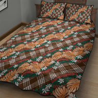 Polynesian Monstera Tiare Floral Quilt Bed Set Chocolate Brown Tropical Plaid LT01 - Polynesian Pride