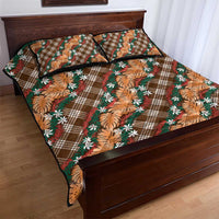 Polynesian Monstera Tiare Floral Quilt Bed Set Chocolate Brown Tropical Plaid LT01 - Polynesian Pride