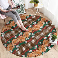 Polynesian Monstera Tiare Floral Round Carpet Chocolate Brown Tropical Plaid LT01 - Polynesian Pride