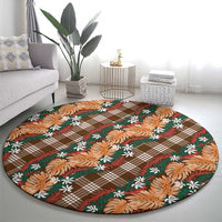 Polynesian Monstera Tiare Floral Round Carpet Chocolate Brown Tropical Plaid LT01 - Polynesian Pride