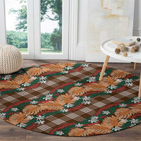 Polynesian Monstera Tiare Floral Round Carpet Chocolate Brown Tropical Plaid LT01 - Polynesian Pride