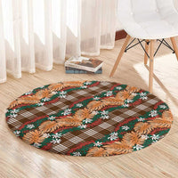 Polynesian Monstera Tiare Floral Round Carpet Chocolate Brown Tropical Plaid LT01 - Polynesian Pride
