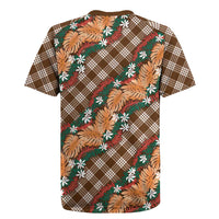 Polynesian Monstera Tiare Floral Rugby Jersey Chocolate Brown Tropical Plaid - Polynesian Pride