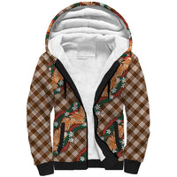 Polynesian Monstera Tiare Floral Sherpa Hoodie Chocolate Brown Tropical Plaid - Polynesian Pride