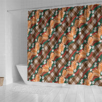 Polynesian Monstera Tiare Floral Shower Curtain Chocolate Brown Tropical Plaid - Polynesian Pride